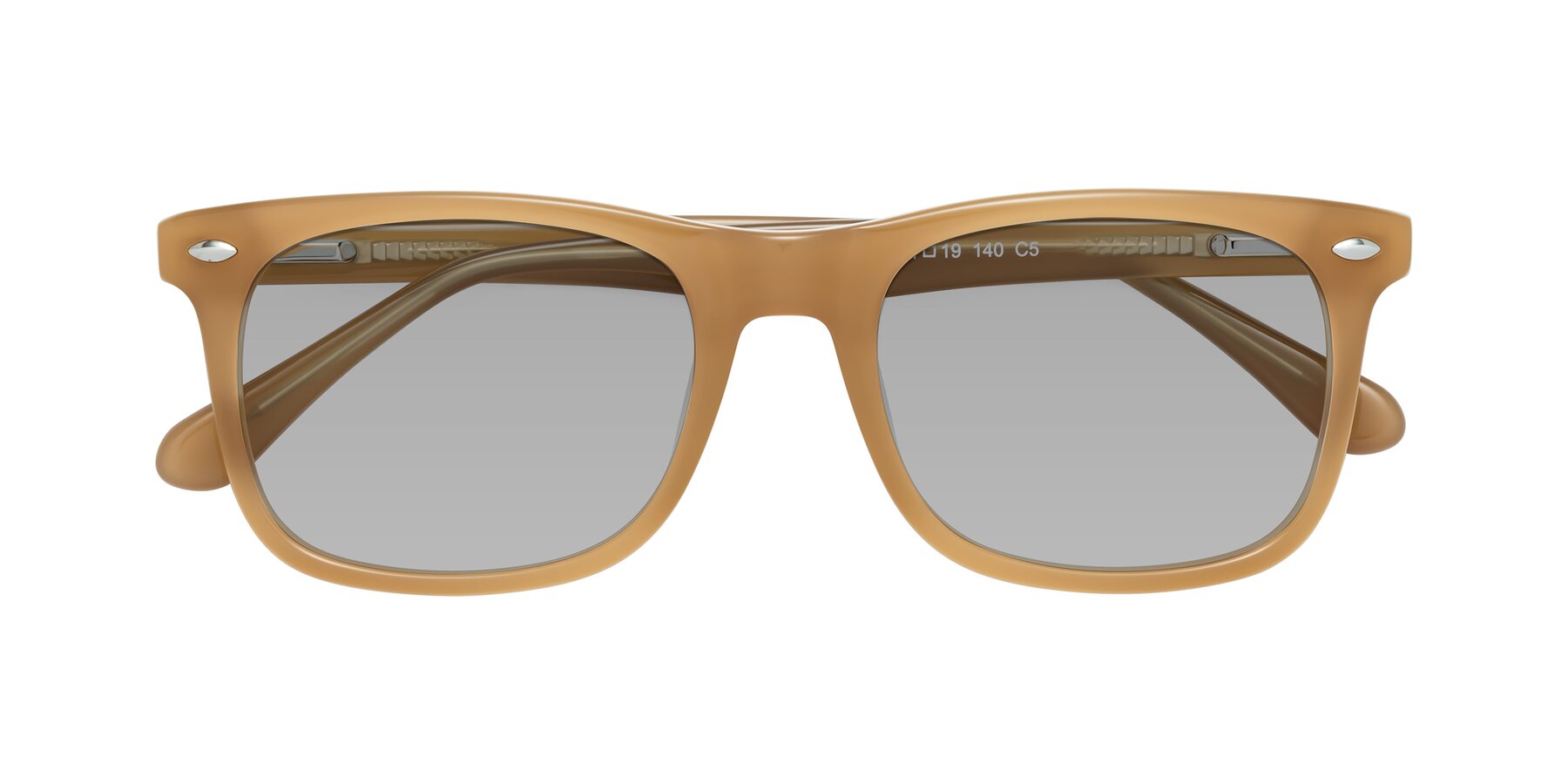 Folded Front of 007 in Caramel with Light Gray Tinted Lenses