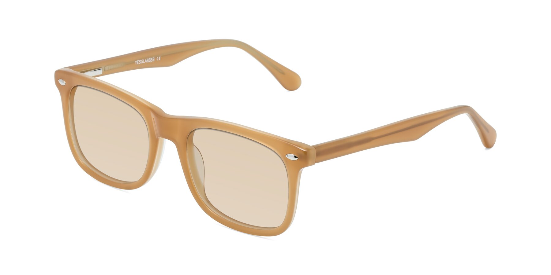 Angle of 007 in Caramel with Light Brown Tinted Lenses