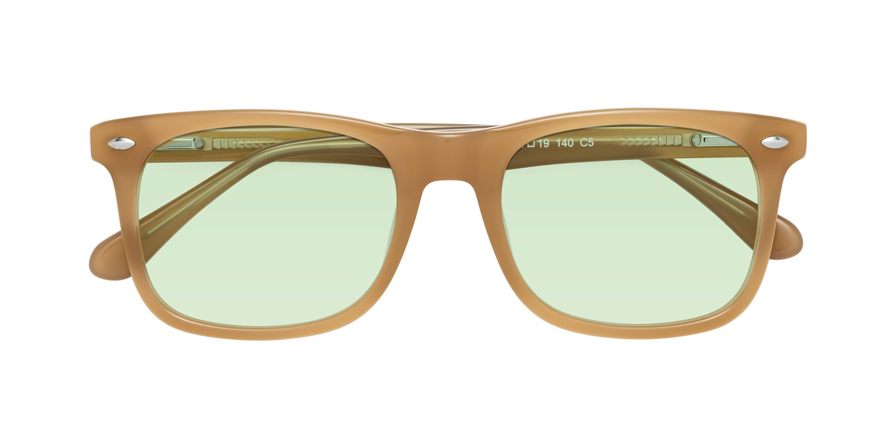 Folded Front of 007 in Caramel with Light Green Tinted Lenses