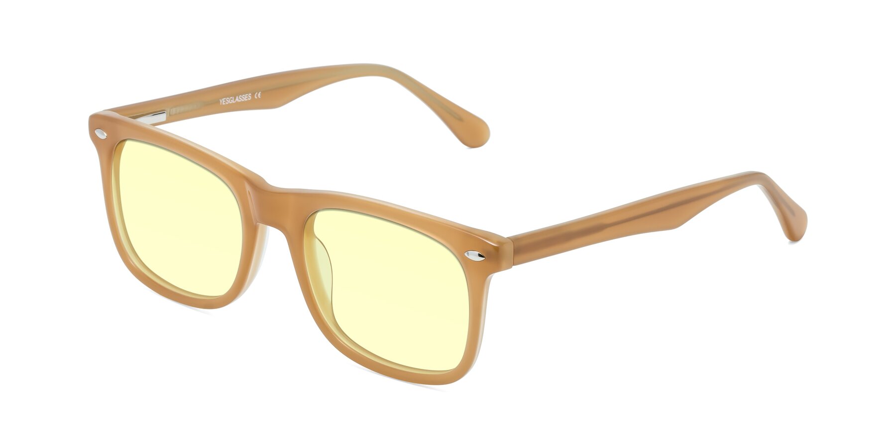 Angle of 007 in Caramel with Light Yellow Tinted Lenses