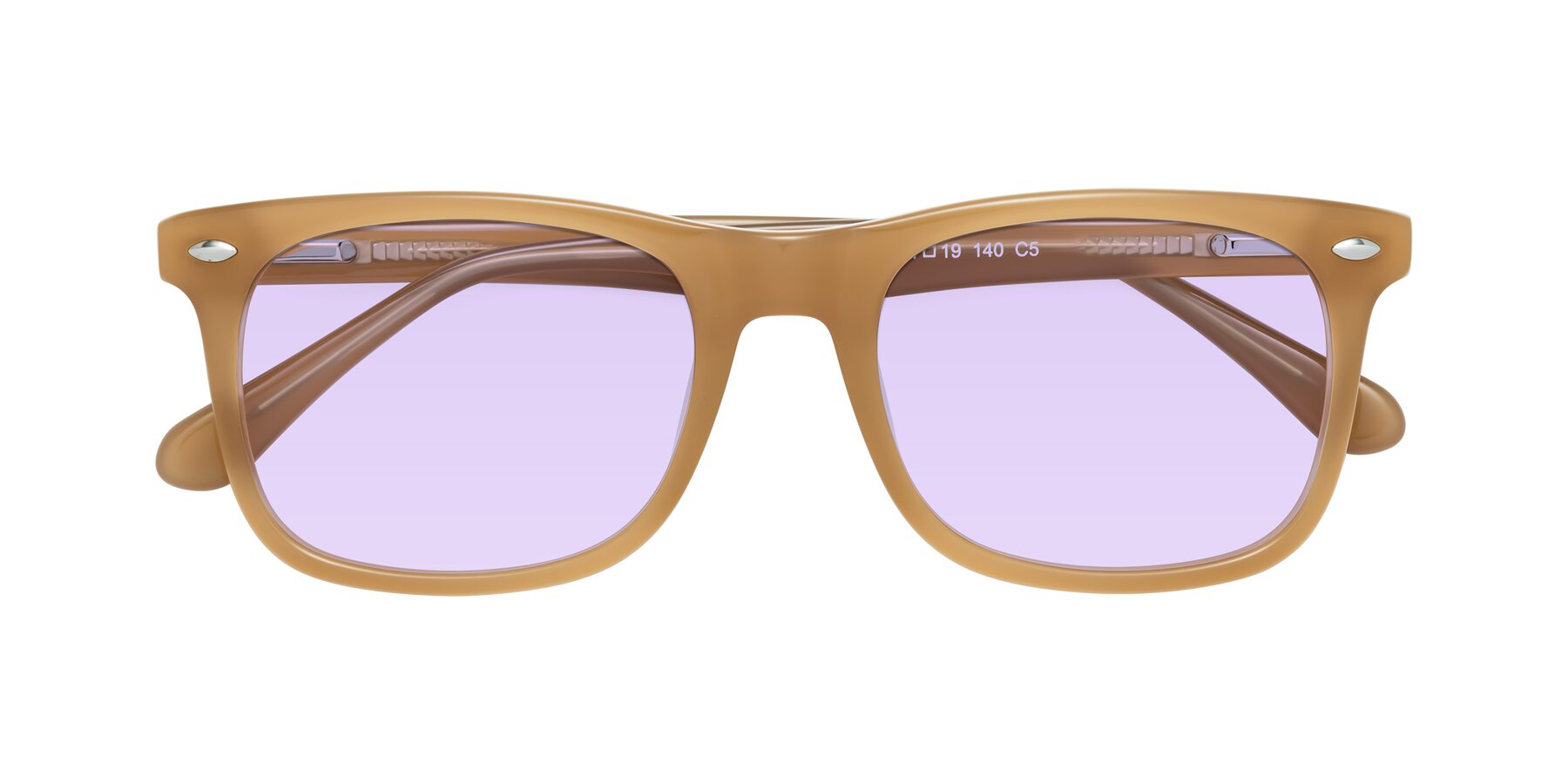 Folded Front of 007 in Caramel with Light Purple Tinted Lenses