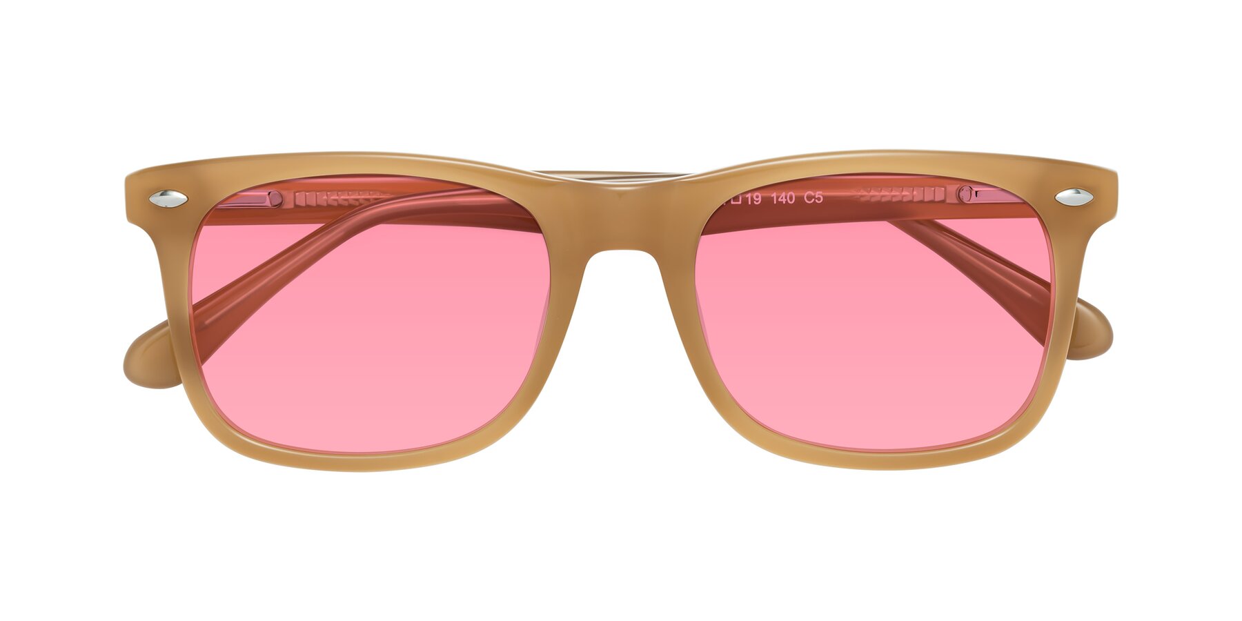 Folded Front of 007 in Caramel with Pink Tinted Lenses