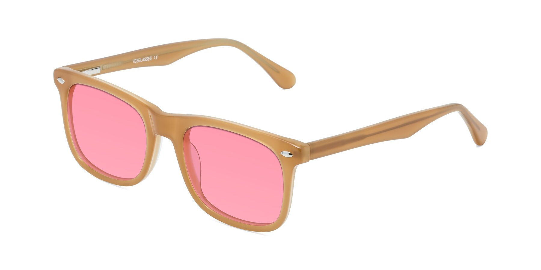 Angle of 007 in Caramel with Pink Tinted Lenses