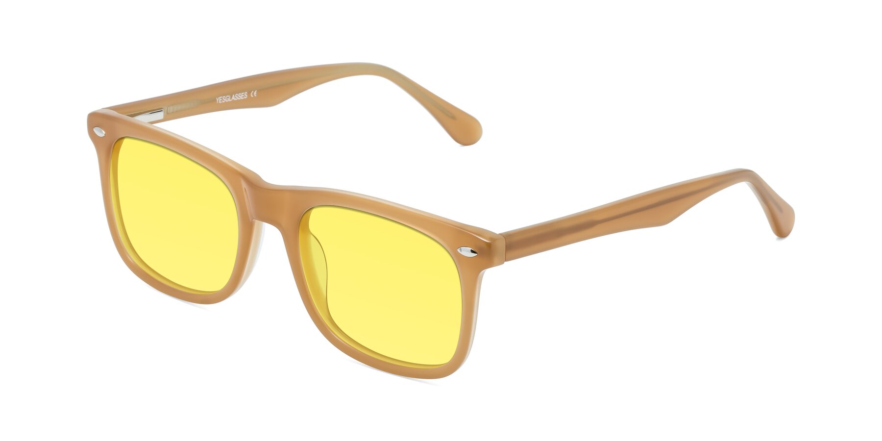 Angle of 007 in Caramel with Medium Yellow Tinted Lenses