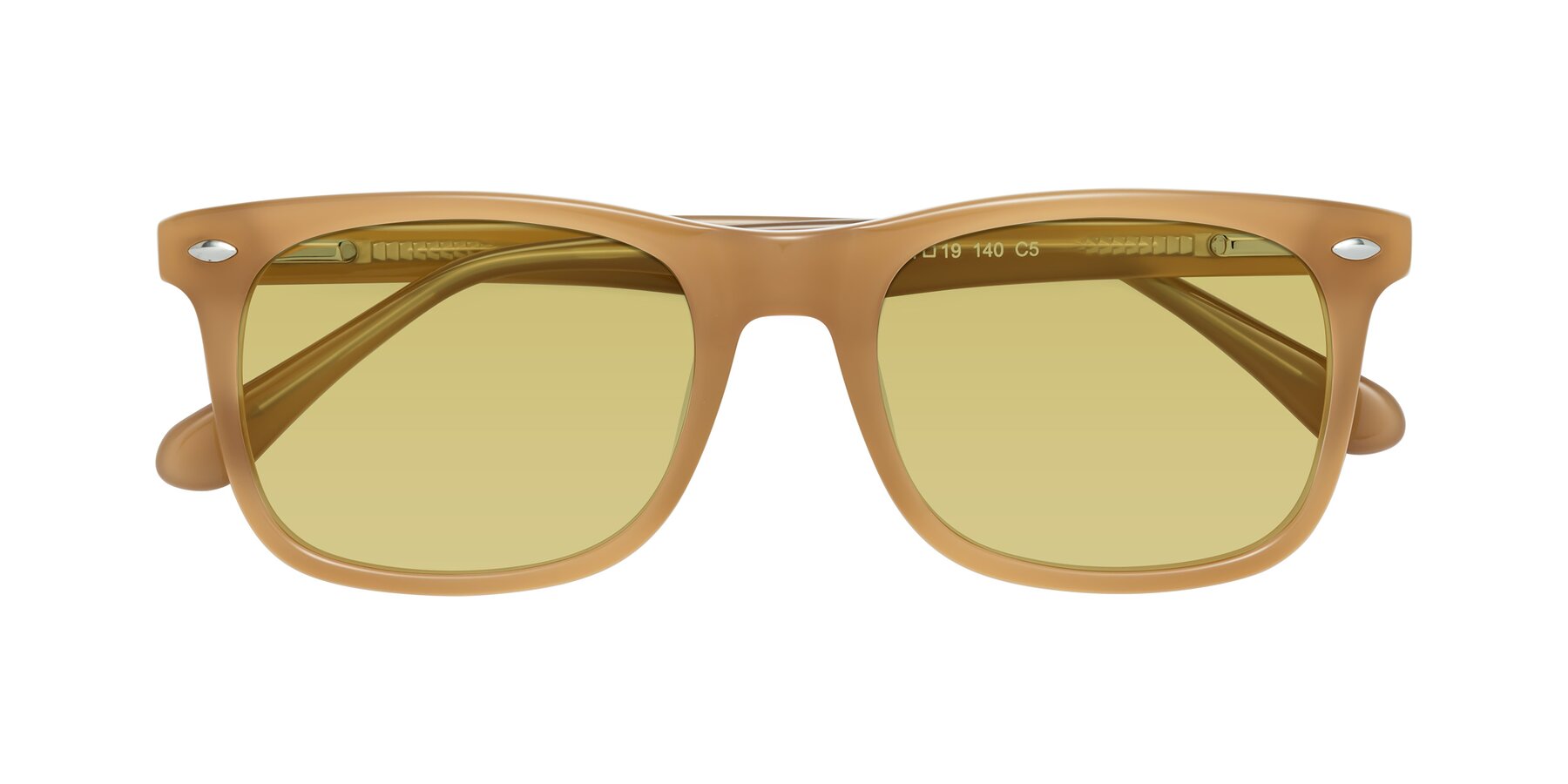 Folded Front of 007 in Caramel with Medium Champagne Tinted Lenses