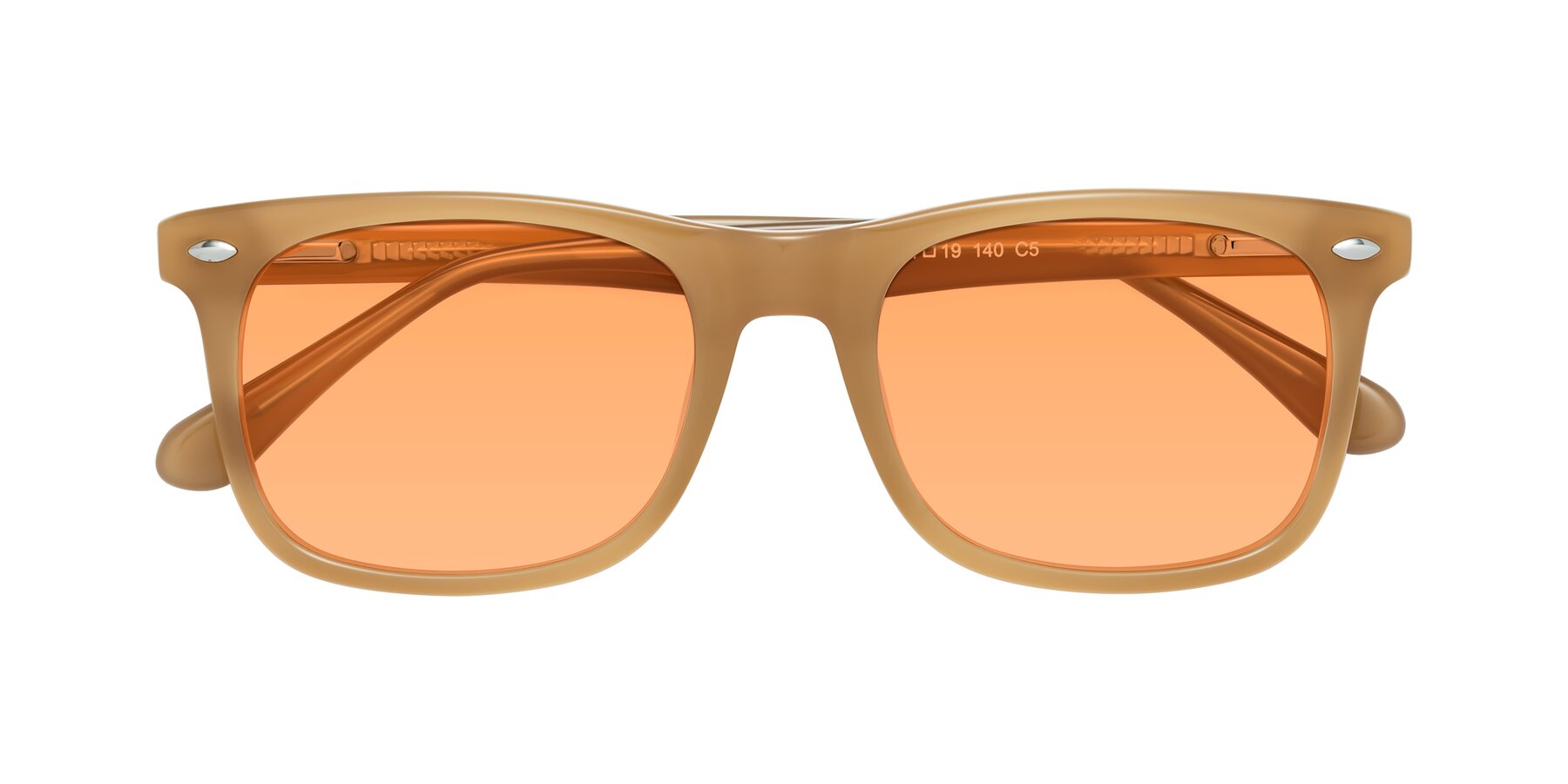 Folded Front of 007 in Caramel with Medium Orange Tinted Lenses