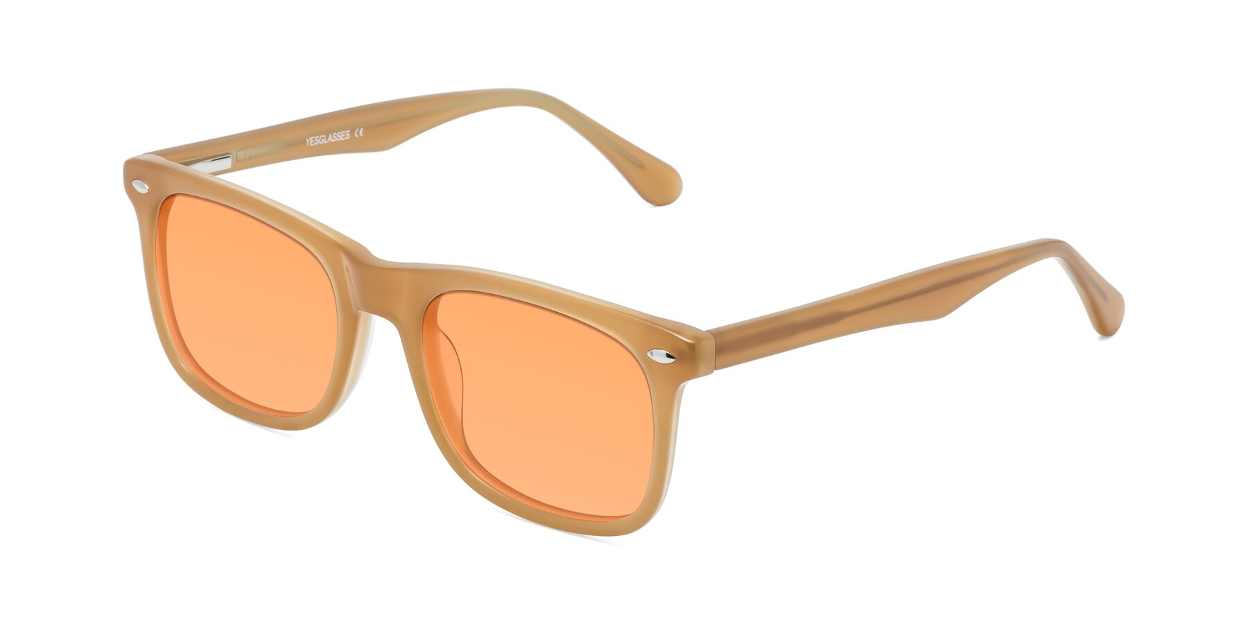 Angle of 007 in Caramel with Medium Orange Tinted Lenses