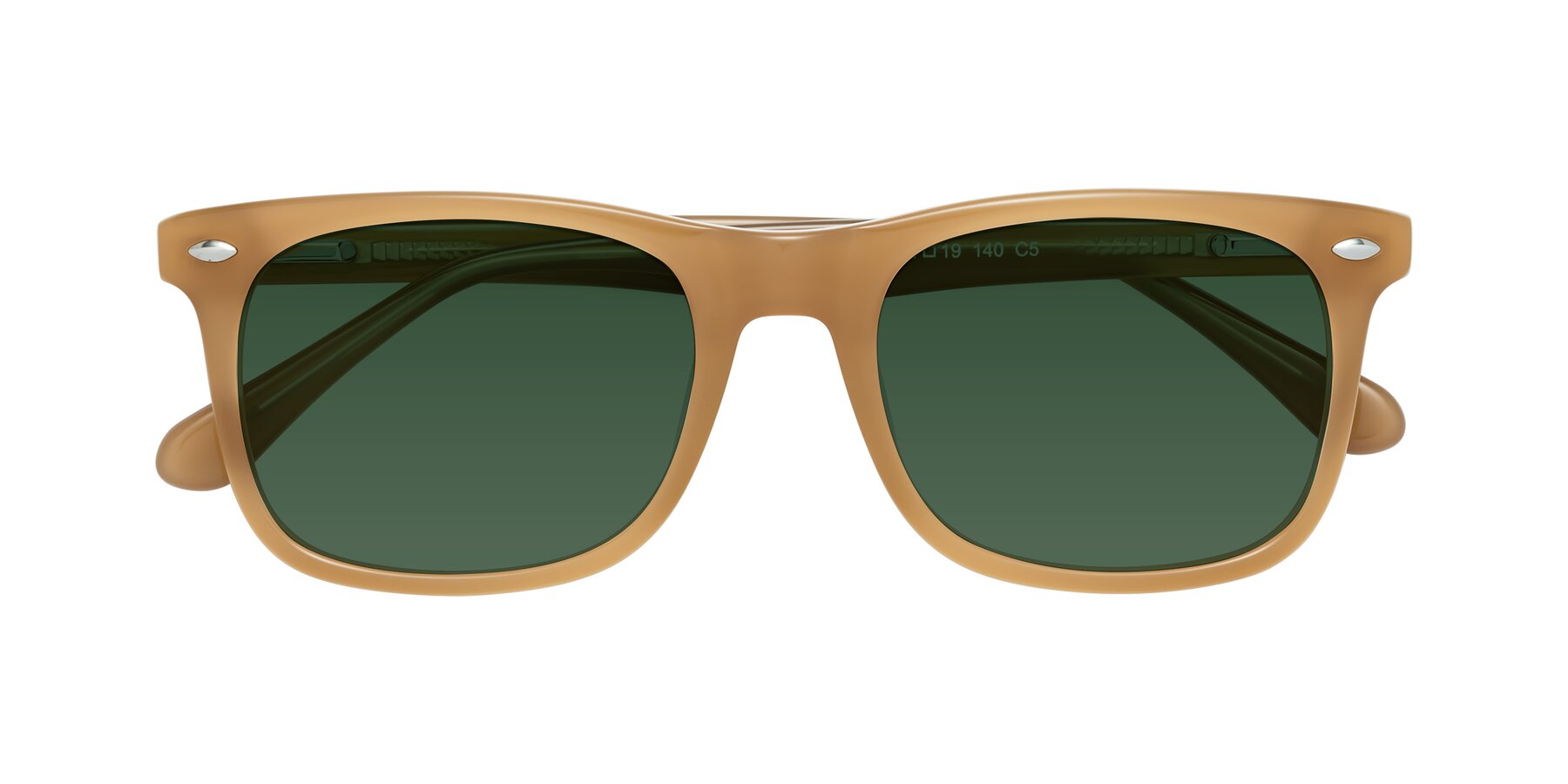 Folded Front of 007 in Caramel with Green Tinted Lenses