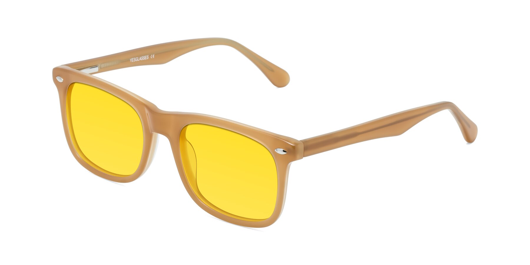 Angle of 007 in Caramel with Yellow Tinted Lenses