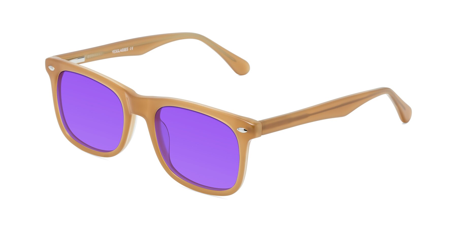 Angle of 007 in Caramel with Purple Tinted Lenses