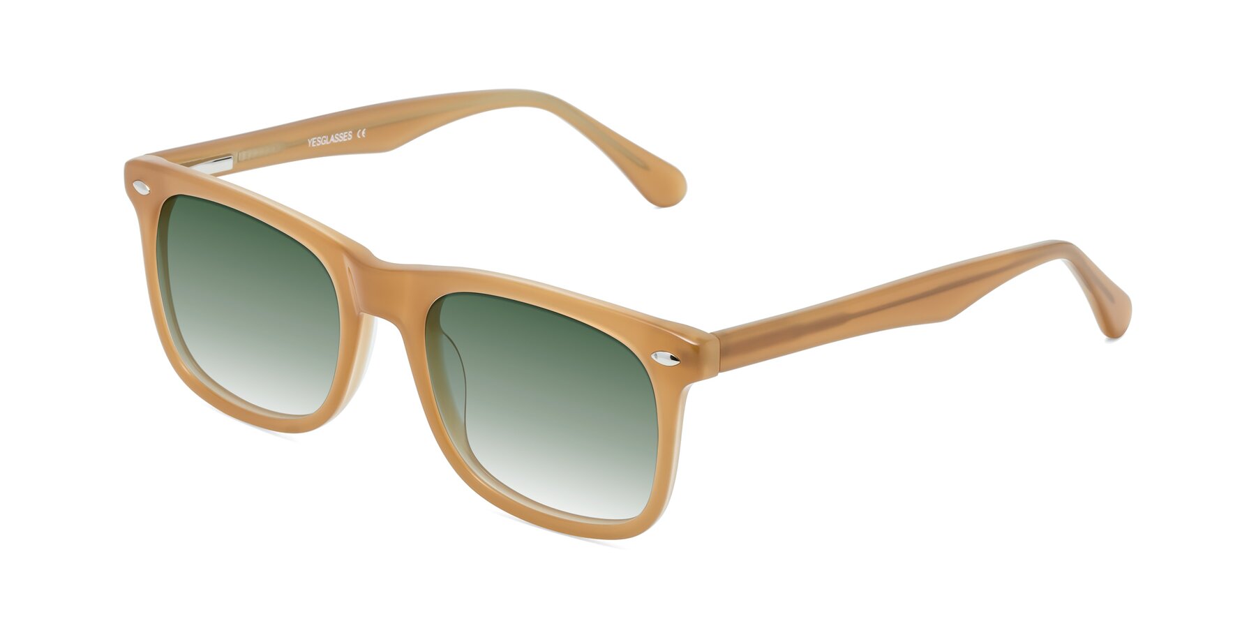 Angle of 007 in Caramel with Green Gradient Lenses