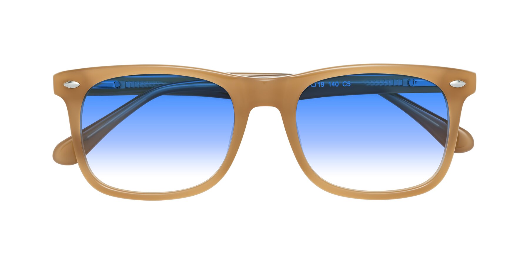 Folded Front of 007 in Caramel with Blue Gradient Lenses