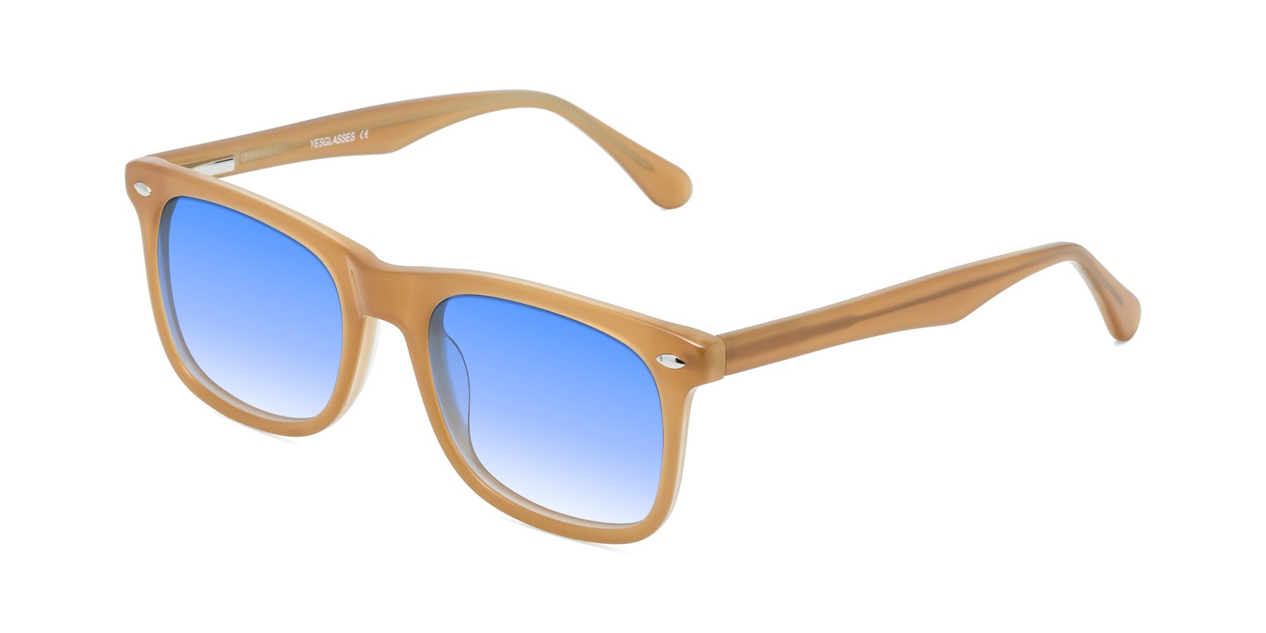 Angle of 007 in Caramel with Blue Gradient Lenses