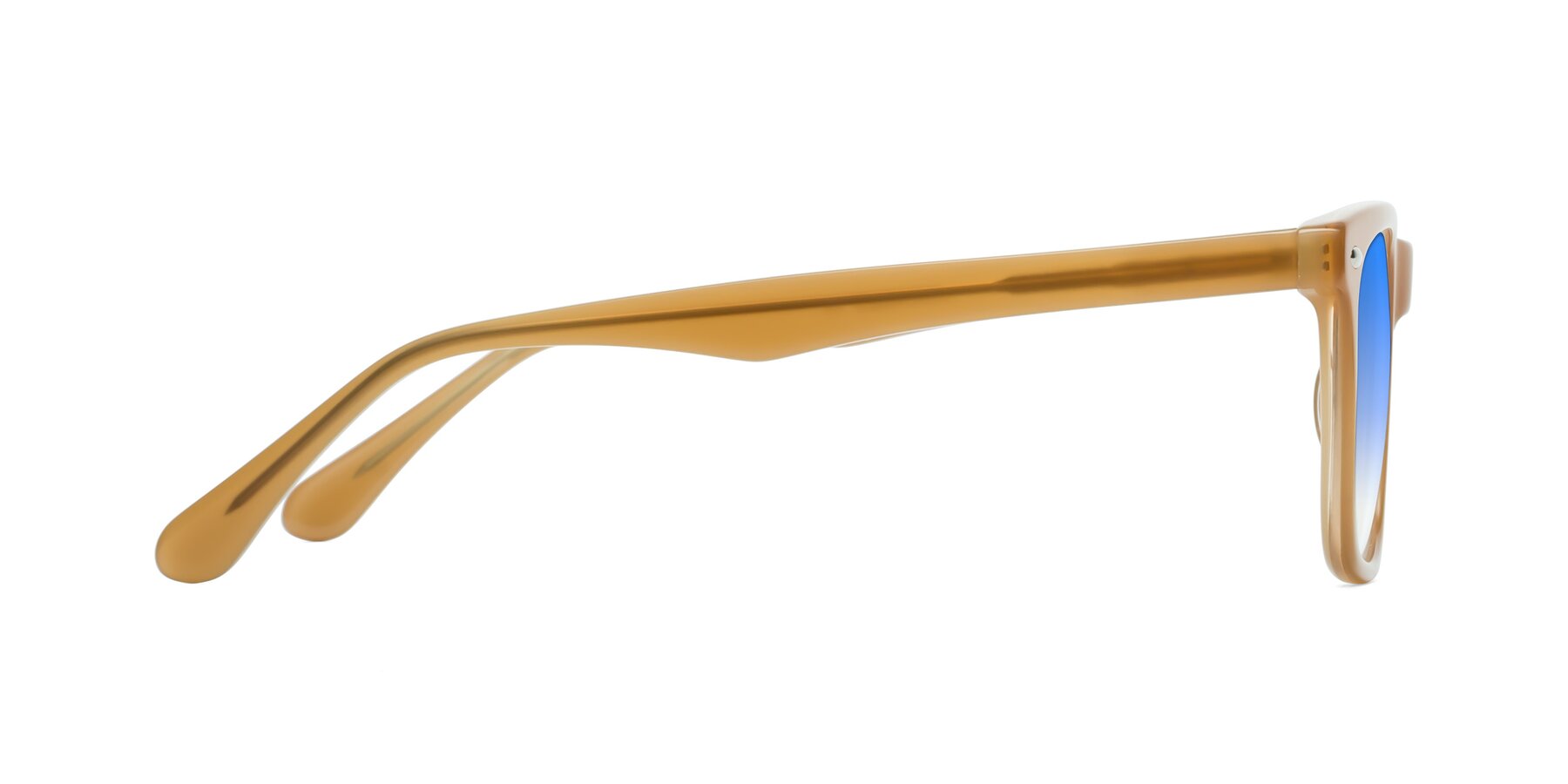 Side of 007 in Caramel with Blue Gradient Lenses