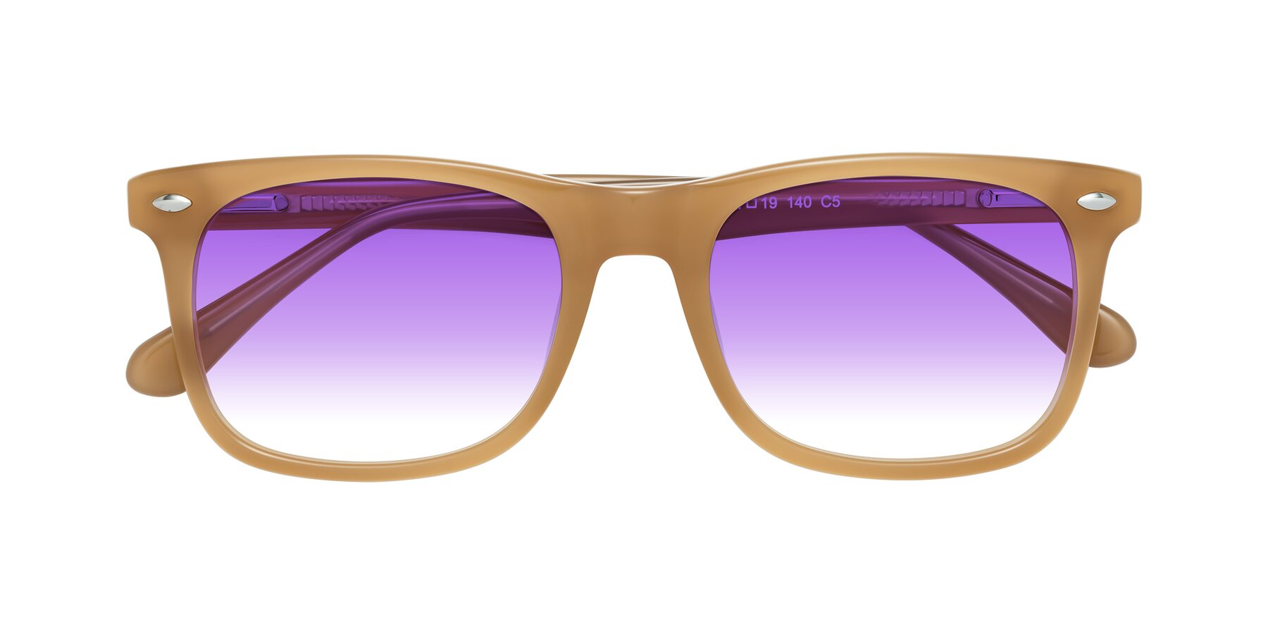 Folded Front of 007 in Caramel with Purple Gradient Lenses