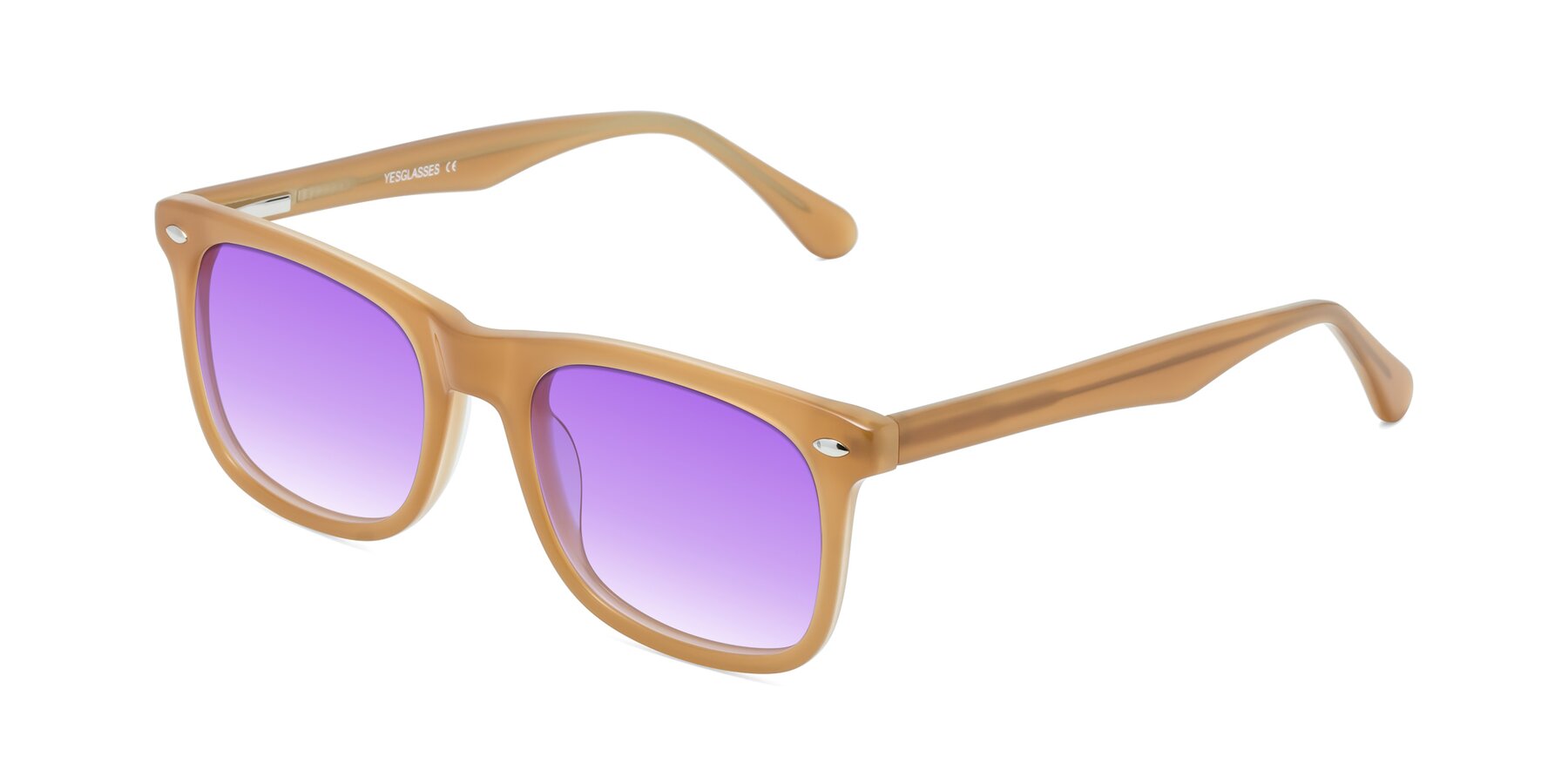 Angle of 007 in Caramel with Purple Gradient Lenses