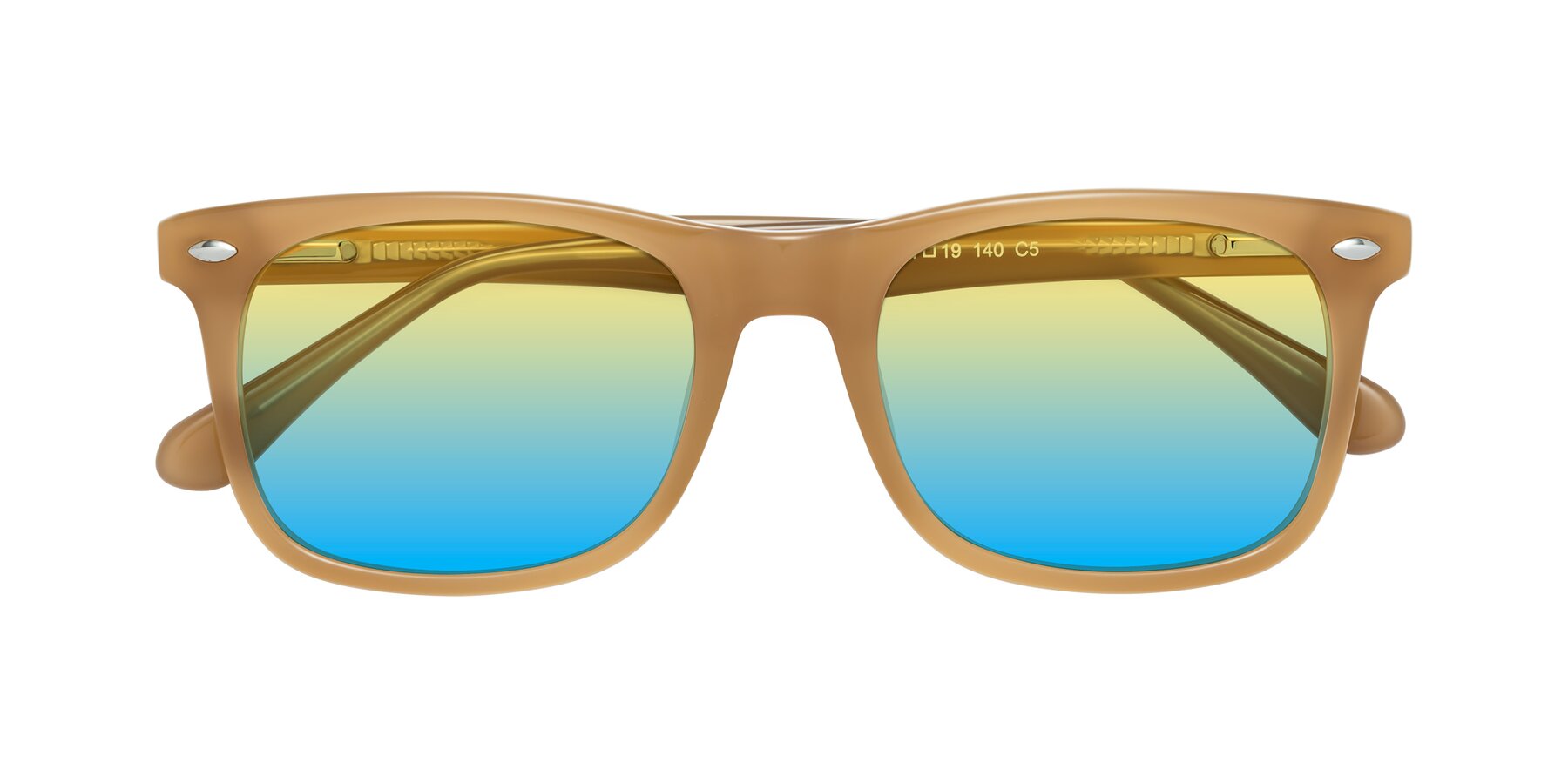 Folded Front of 007 in Caramel with Yellow / Blue Gradient Lenses