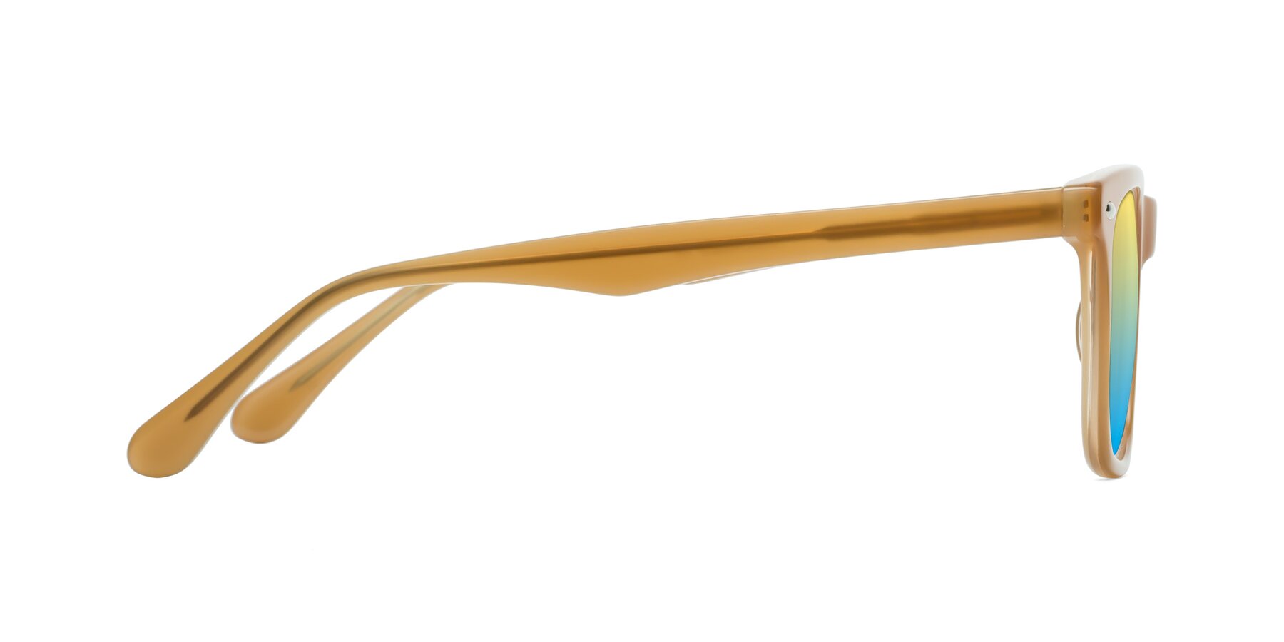 Side of 007 in Caramel with Yellow / Blue Gradient Lenses