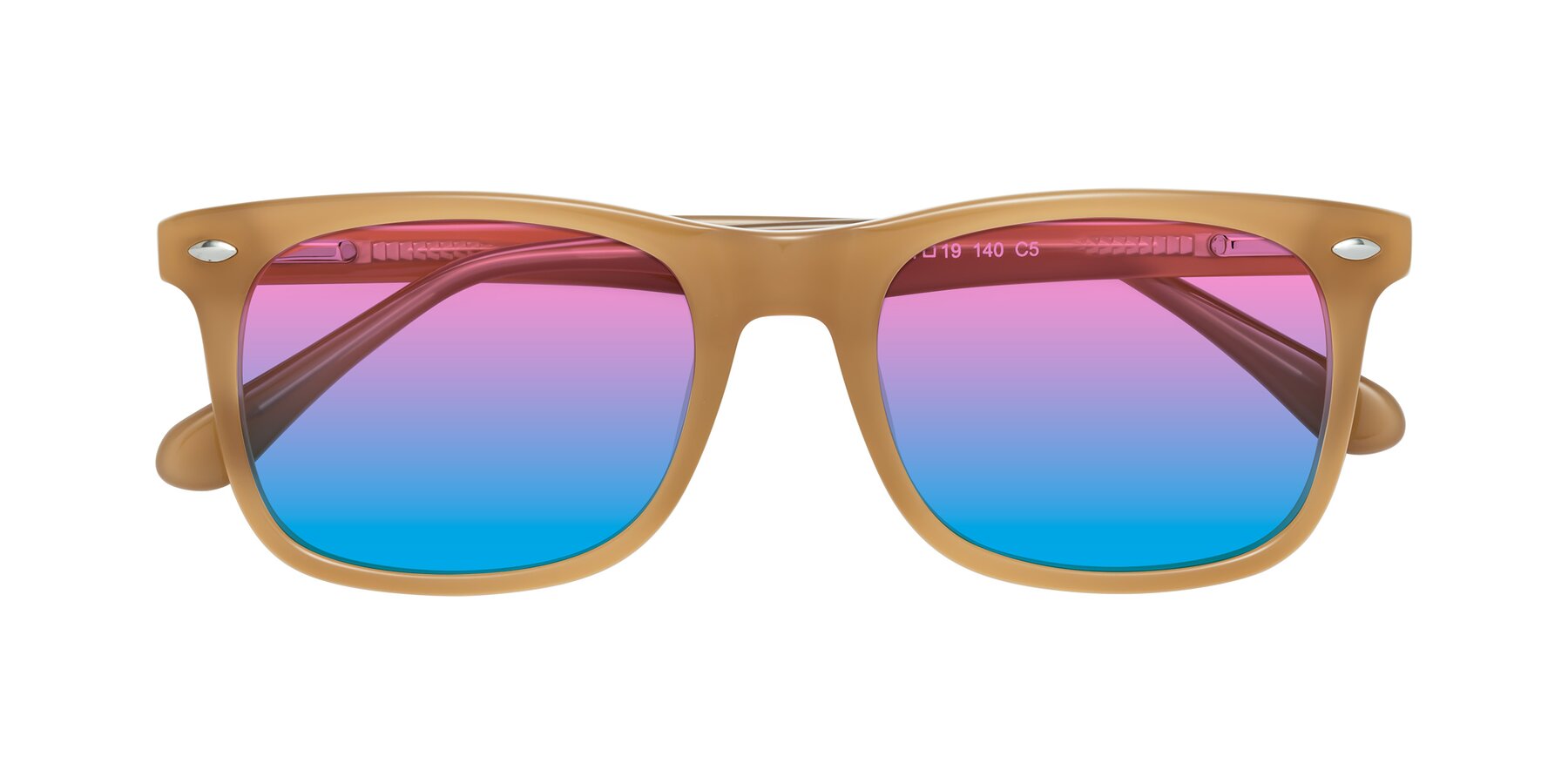 Folded Front of 007 in Caramel with Pink / Blue Gradient Lenses