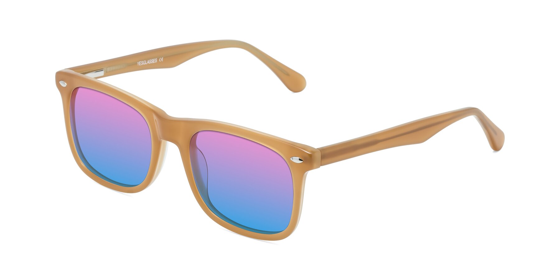 Angle of 007 in Caramel with Pink / Blue Gradient Lenses