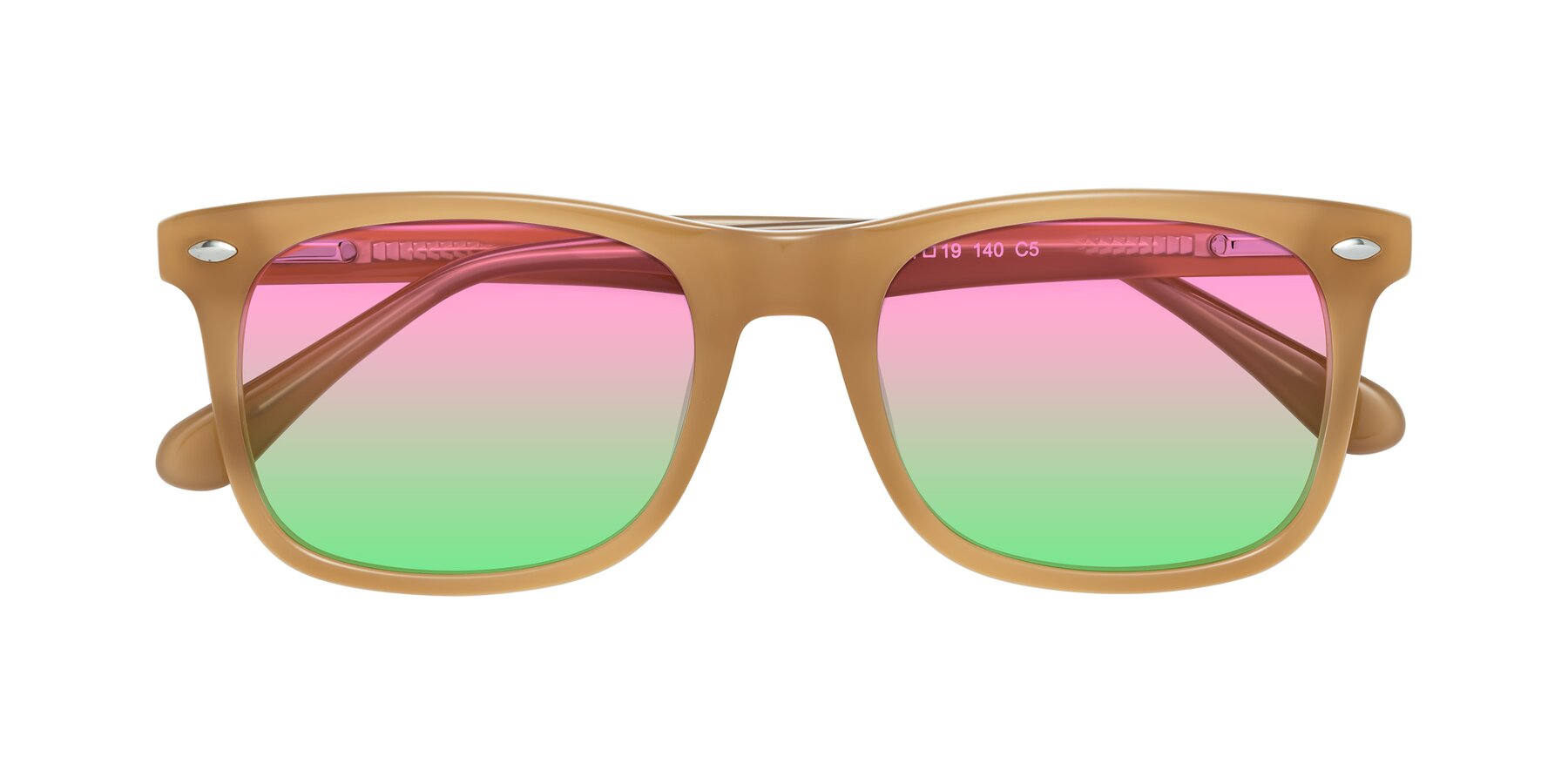 Folded Front of 007 in Caramel with Pink / Green Gradient Lenses