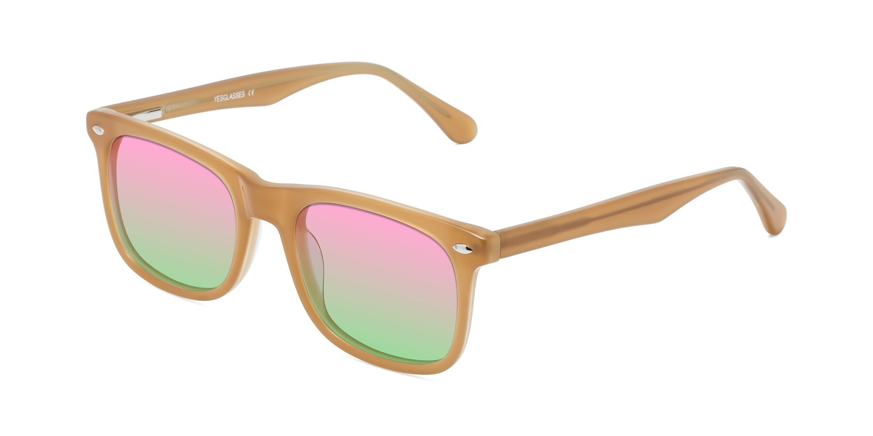 Angle of 007 in Caramel with Pink / Green Gradient Lenses