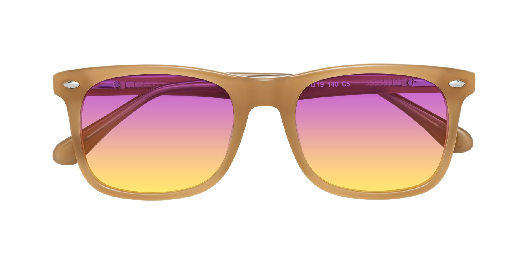 Folded Front of 007 in Caramel with Purple / Yellow Gradient Lenses