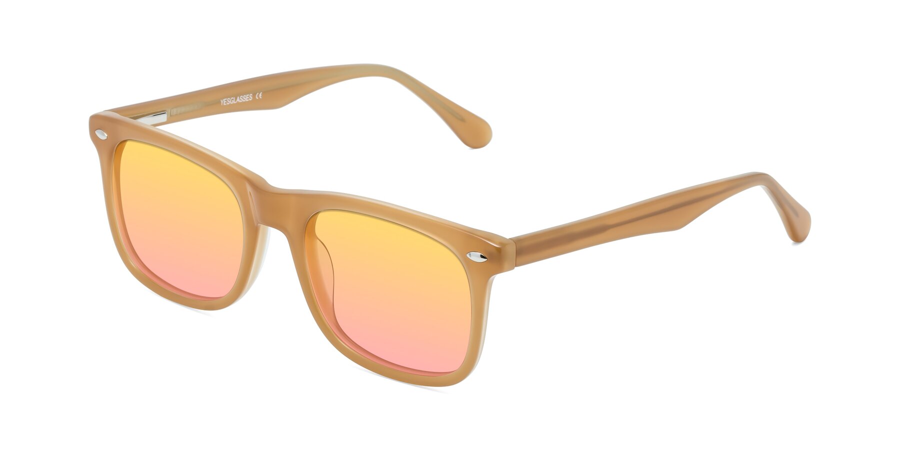 Angle of 007 in Caramel with Yellow / Pink Gradient Lenses