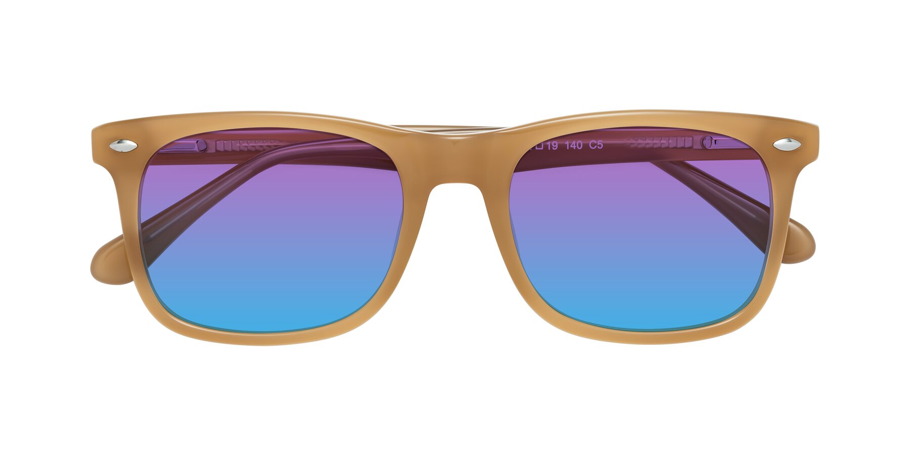 Folded Front of 007 in Caramel with Purple / Blue Gradient Lenses