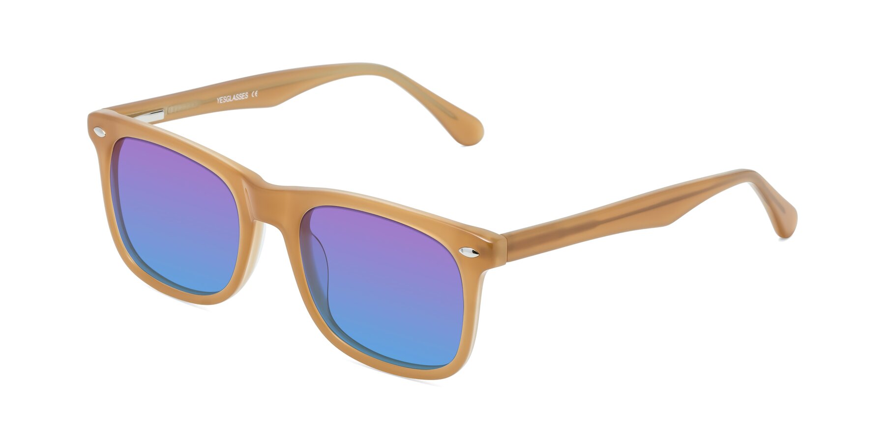 Angle of 007 in Caramel with Purple / Blue Gradient Lenses