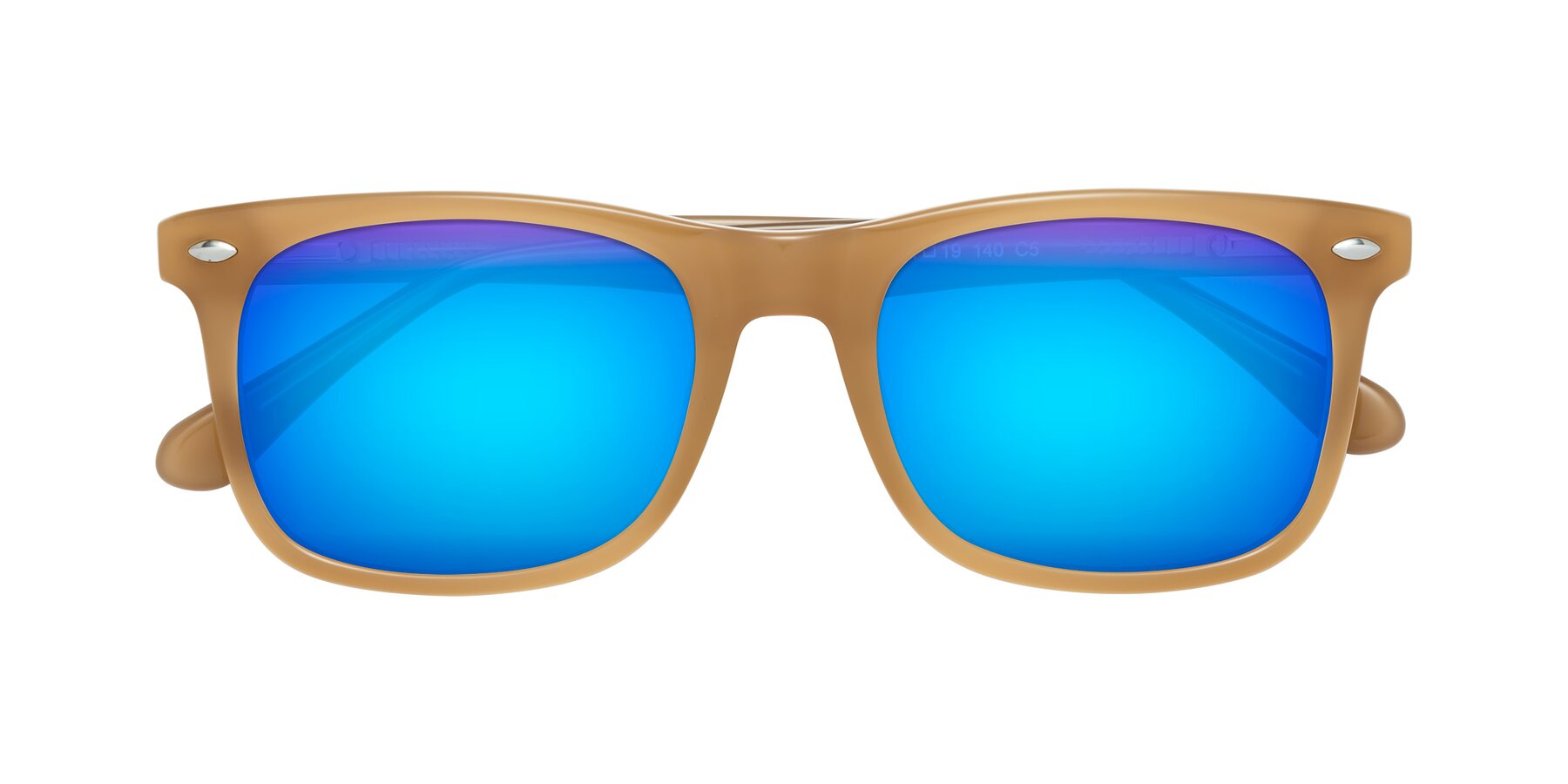 Folded Front of 007 in Caramel with Blue Mirrored Lenses