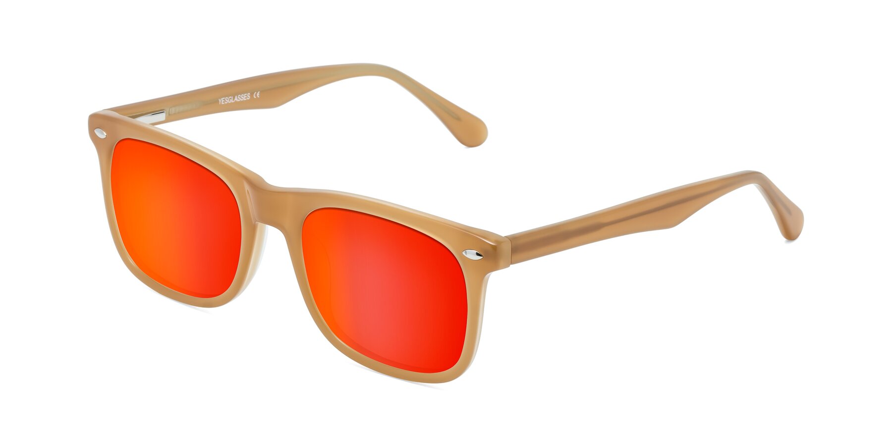 Angle of 007 in Caramel with Red Gold Mirrored Lenses