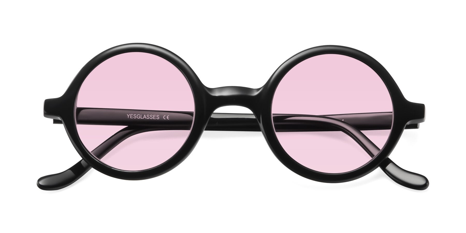 Folded Front of Chaplin in Black with Light Pink Tinted Lenses