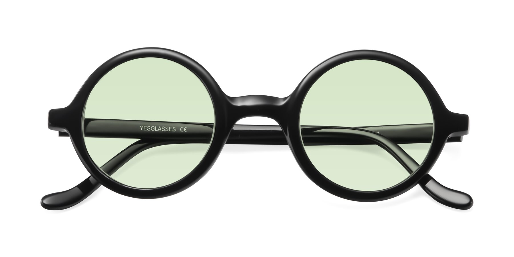 Folded Front of Chaplin in Black with Light Green Tinted Lenses