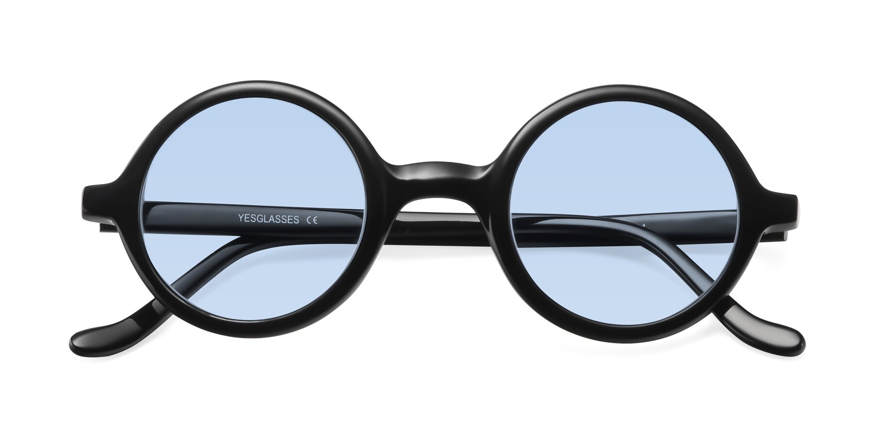 Folded Front of Chaplin in Black with Light Blue Tinted Lenses