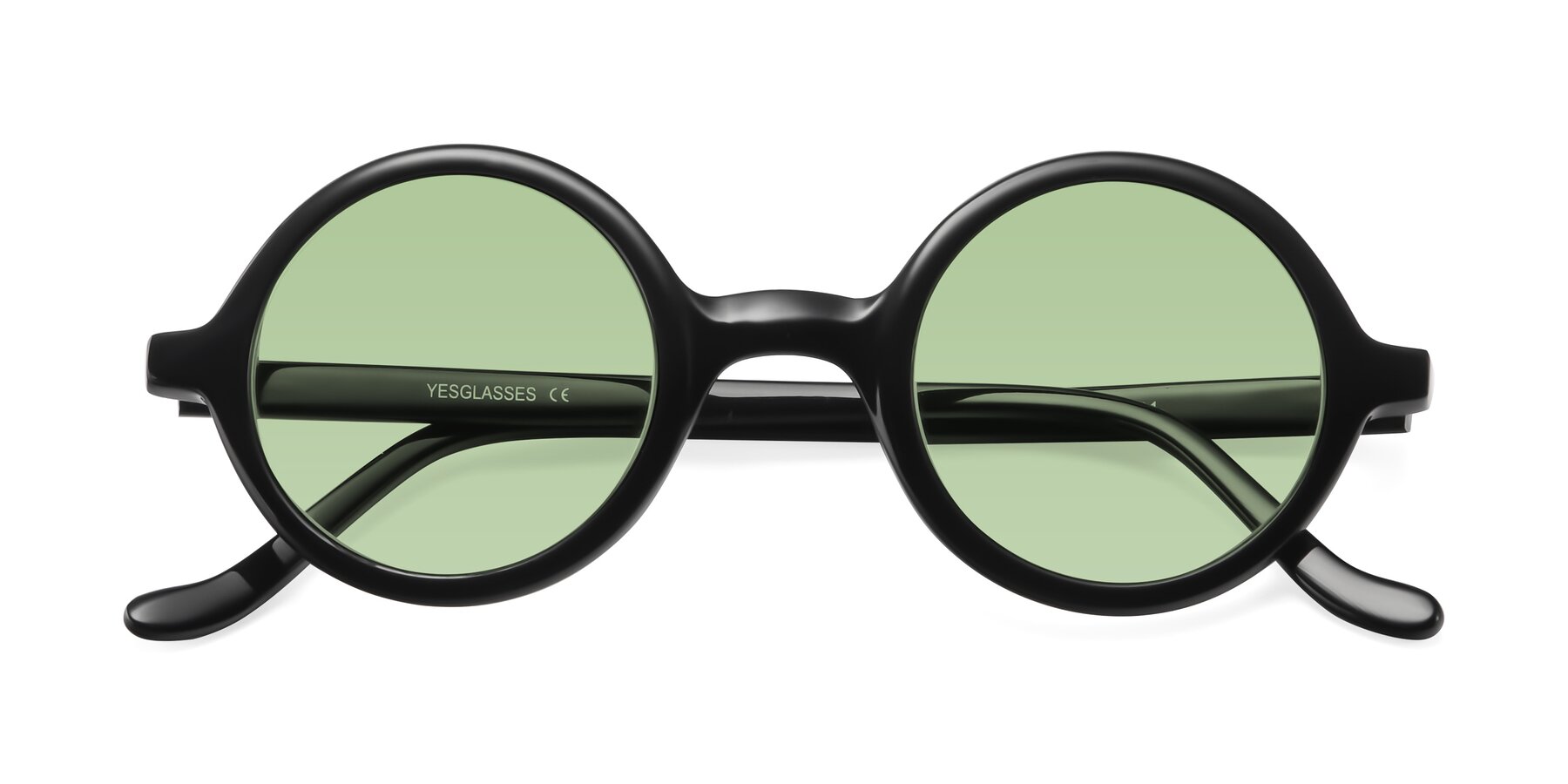 Folded Front of Chaplin in Black with Medium Green Tinted Lenses