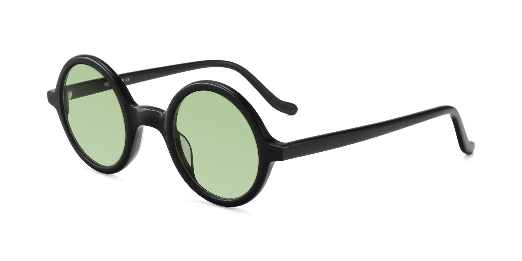 Angle of Chaplin in Black with Medium Green Tinted Lenses