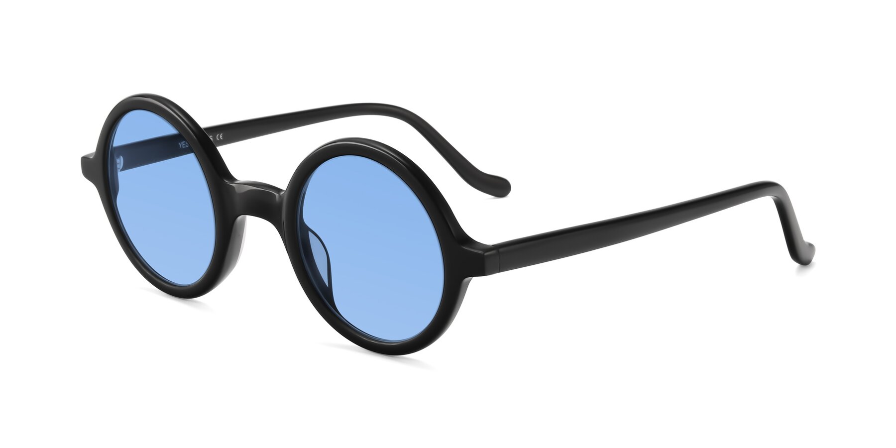 Angle of Chaplin in Black with Medium Blue Tinted Lenses