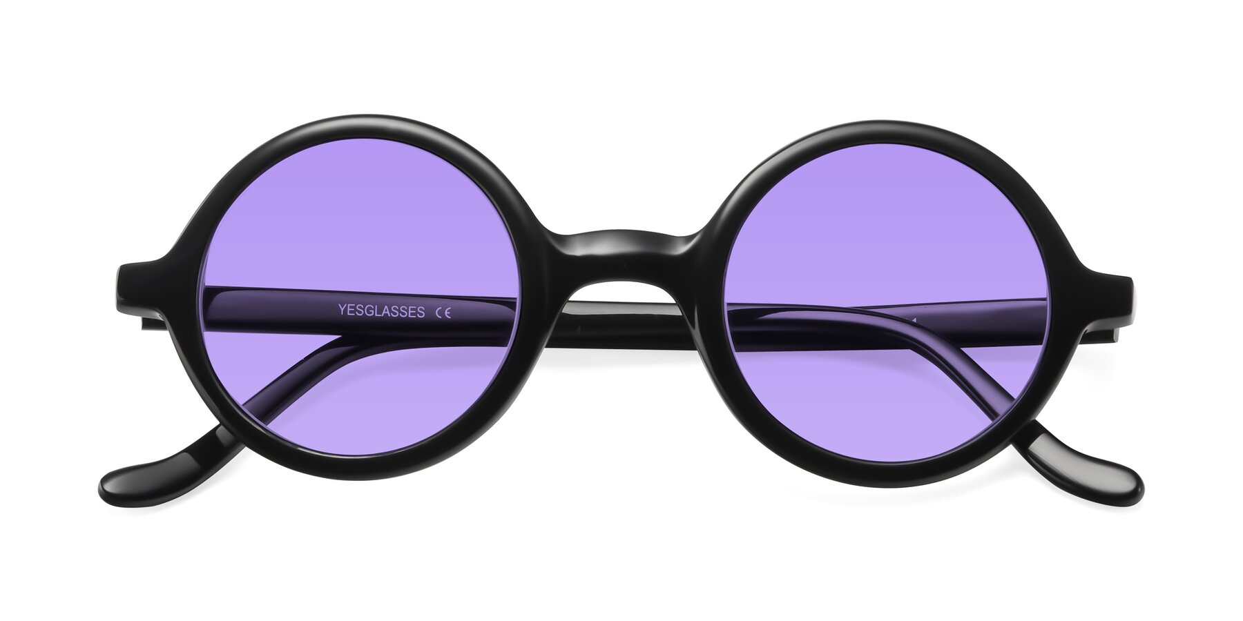 Folded Front of Chaplin in Black with Medium Purple Tinted Lenses