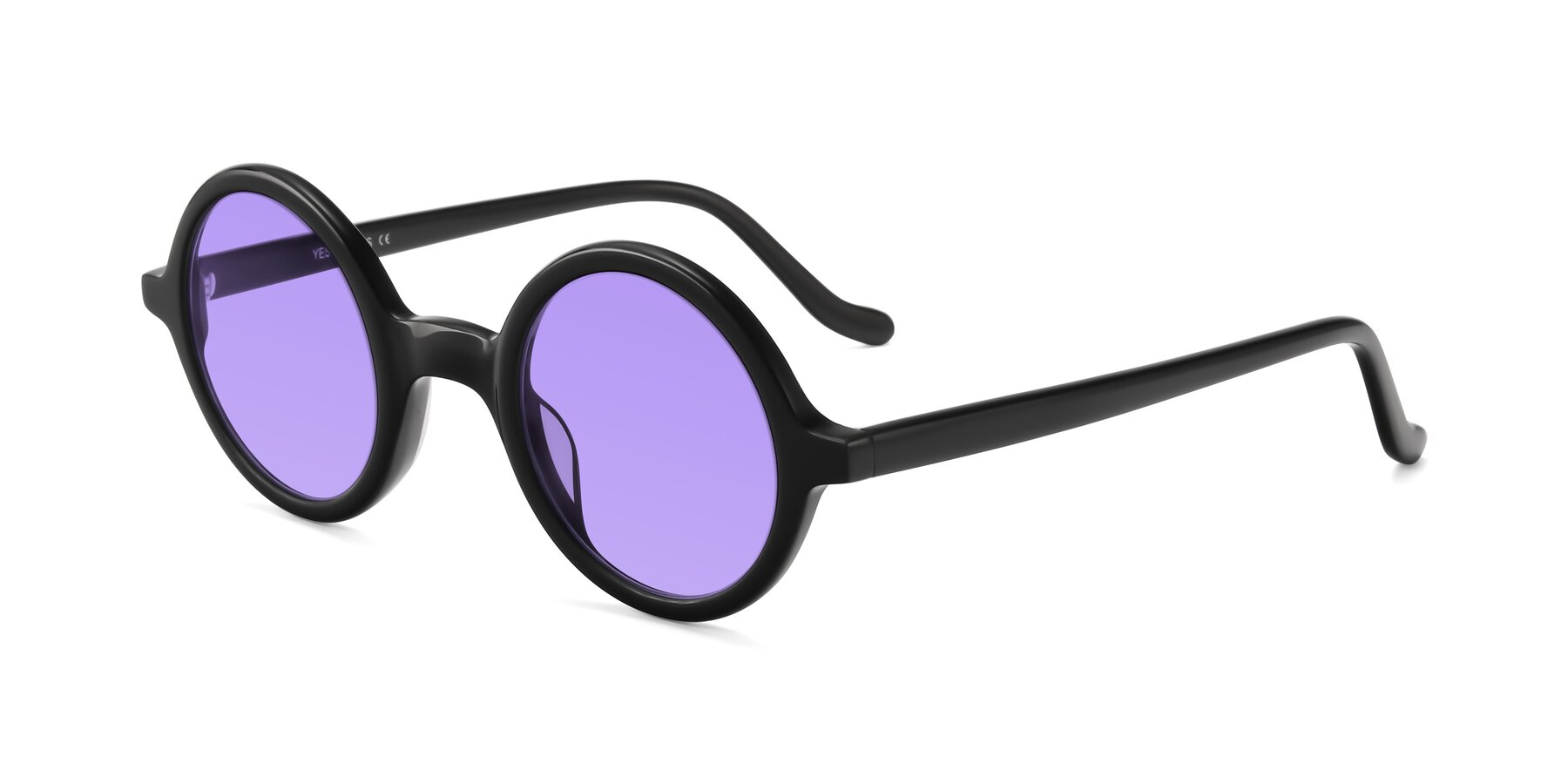 Angle of Chaplin in Black with Medium Purple Tinted Lenses
