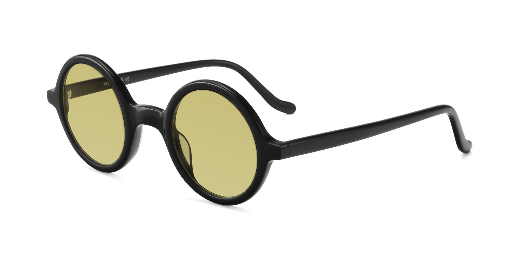 Angle of Chaplin in Black with Medium Champagne Tinted Lenses