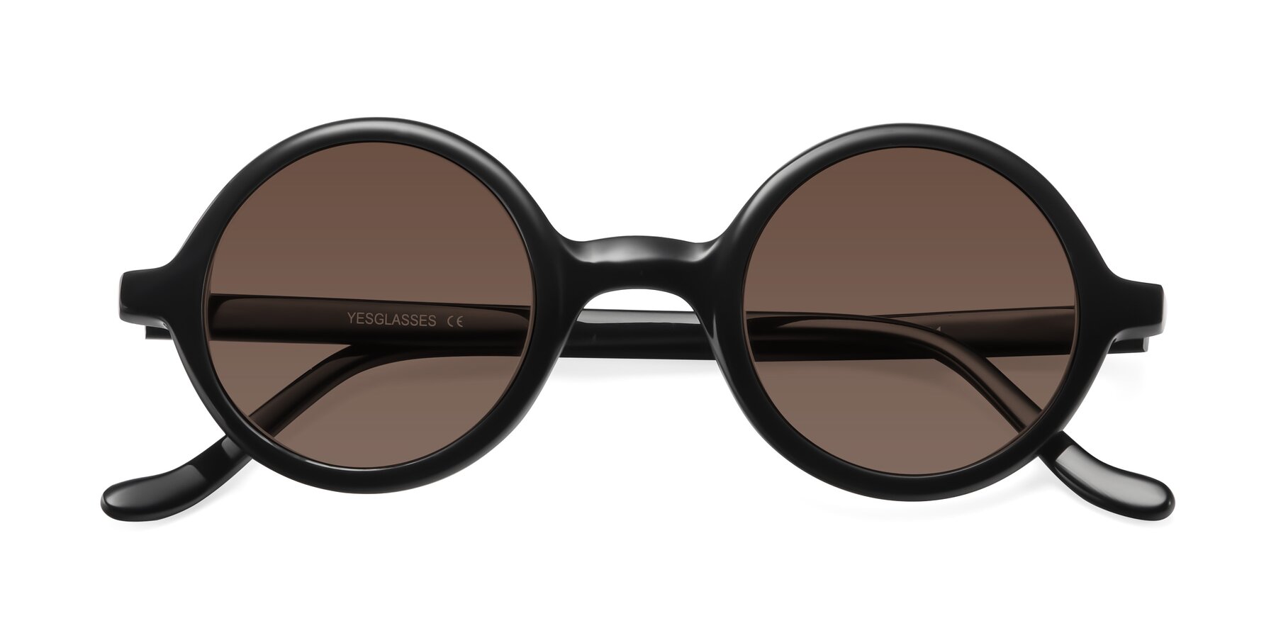 Folded Front of Chaplin in Black with Brown Tinted Lenses