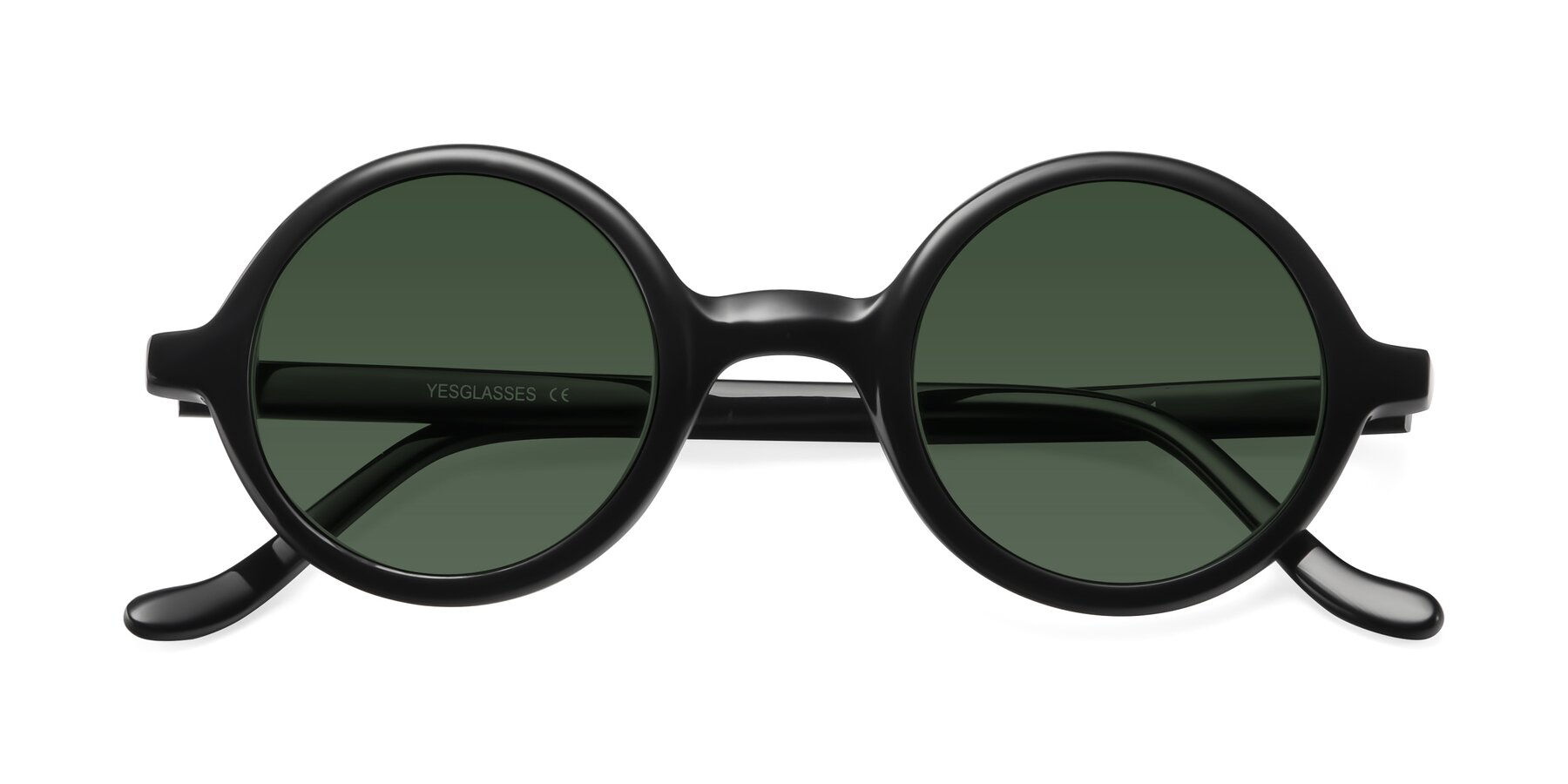 Folded Front of Chaplin in Black with Green Tinted Lenses