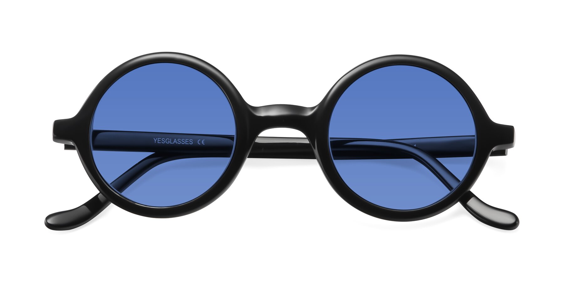 Folded Front of Chaplin in Black with Blue Tinted Lenses