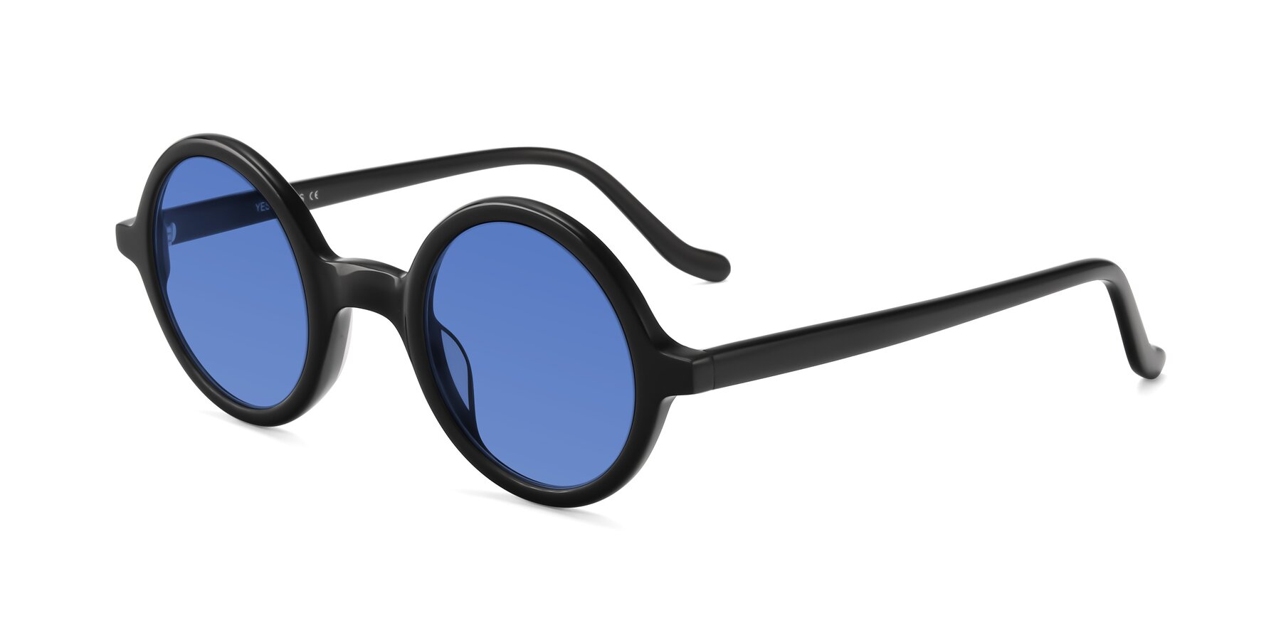 Angle of Chaplin in Black with Blue Tinted Lenses