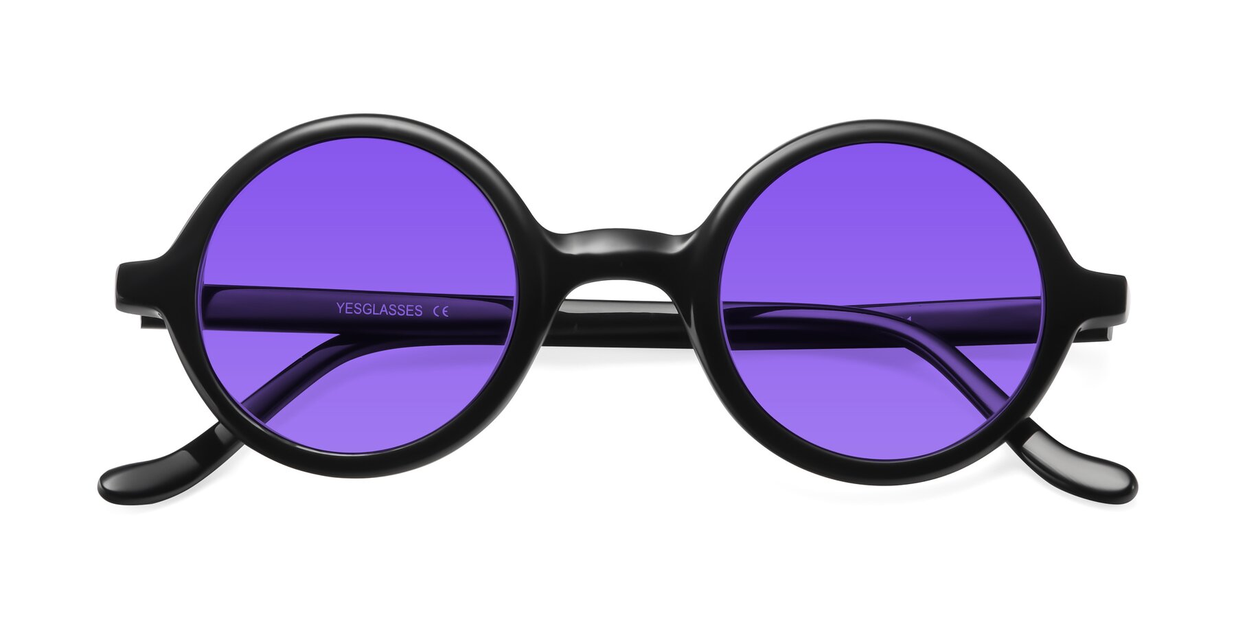 Folded Front of Chaplin in Black with Purple Tinted Lenses