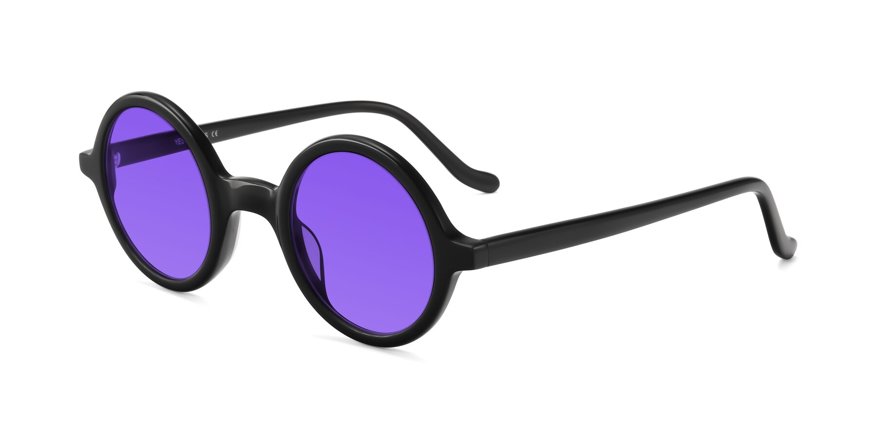Angle of Chaplin in Black with Purple Tinted Lenses
