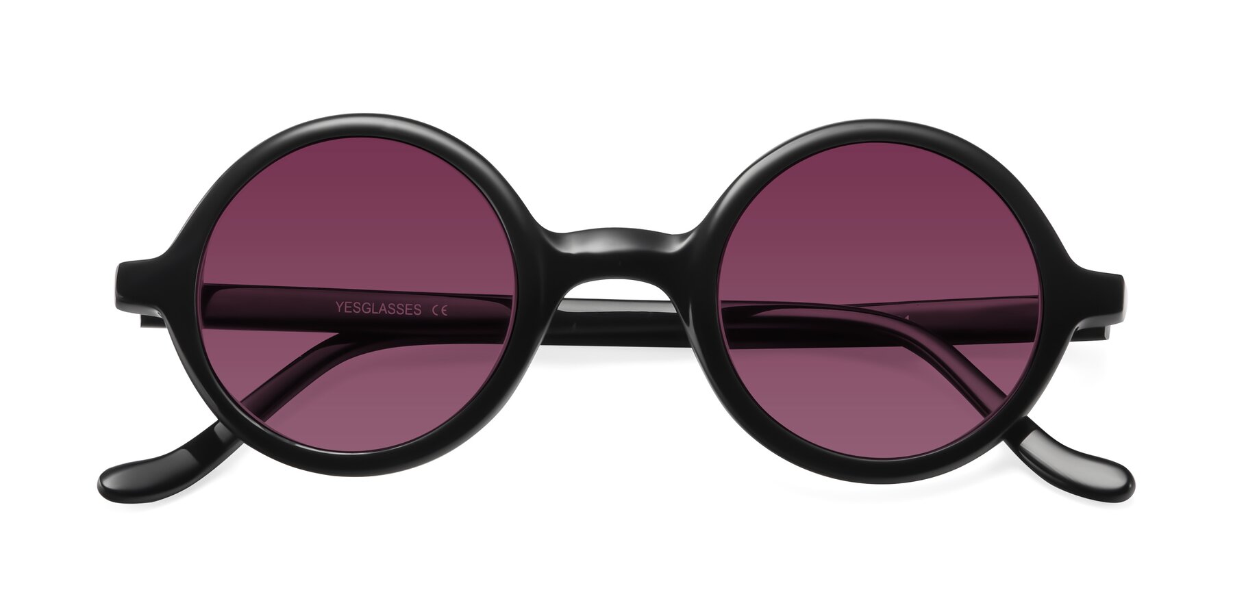 Folded Front of Chaplin in Black with Wine Tinted Lenses