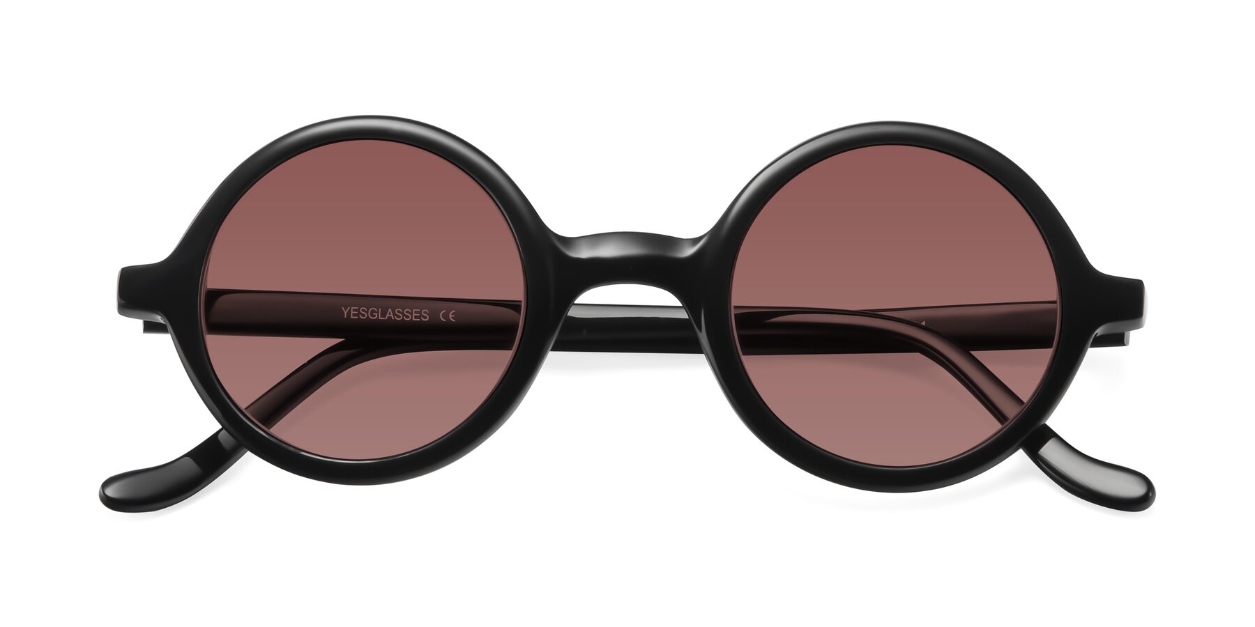 Folded Front of Chaplin in Black with Garnet Tinted Lenses