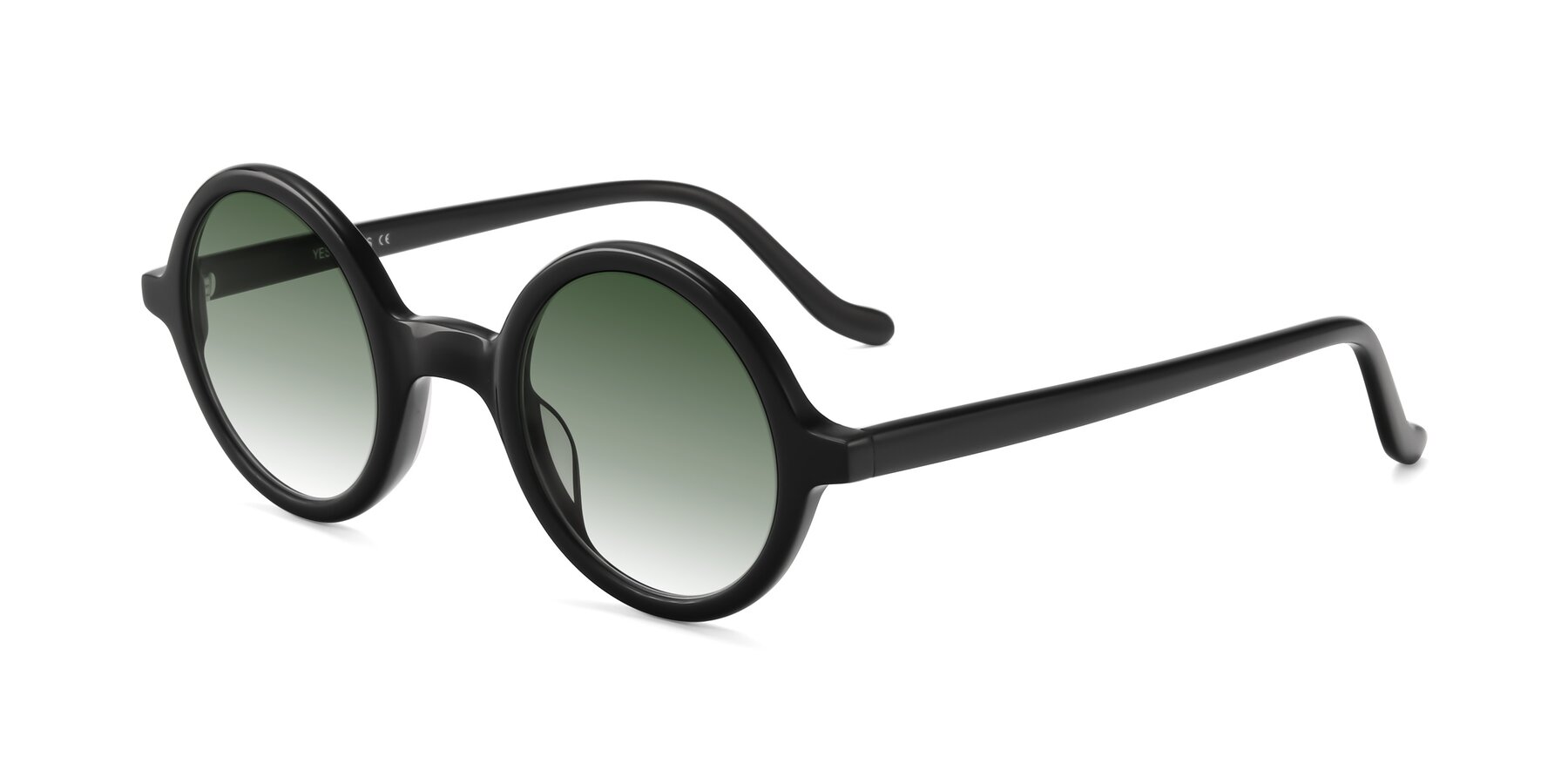 Angle of Chaplin in Black with Green Gradient Lenses